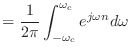 $\displaystyle = \frac{1}{2\pi} \int_{-\omega_\textnormal{c}}^{\omega_\textnormal{c}} e^{j\omega n} d\omega$