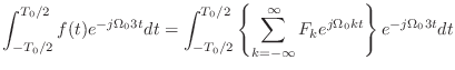 $\displaystyle \int_{-T_0/2}^{T_0/2} f(t) e^{-j\Omega_0 3 t}dt = \int_{-T_0/2}^{...
...\{\sum_{k=-\infty}^{\infty} F_k e^{j\Omega_0 k t} \right\} e^{-j\Omega_0 3 t}dt$