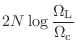 $\displaystyle 2N \log \frac{\Omega_\textnormal{L}}{\Omega_\textnormal{c}}$