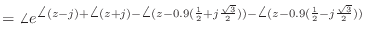 $\displaystyle = \angle e^{\angle(z - j) + \angle(z + j) - \angle(z - 0.9(\frac{...
...} + j\frac{\sqrt{3}}{2})) - \angle(z - 0.9(\frac{1}{2} - j\frac{\sqrt{3}}{2}))}$