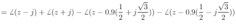 $\displaystyle = \angle(z - j) + \angle(z + j) - \angle(z - 0.9(\frac{1}{2} + j\frac{\sqrt{3}}{2})) - \angle(z - 0.9(\frac{1}{2} - j\frac{\sqrt{3}}{2}))$